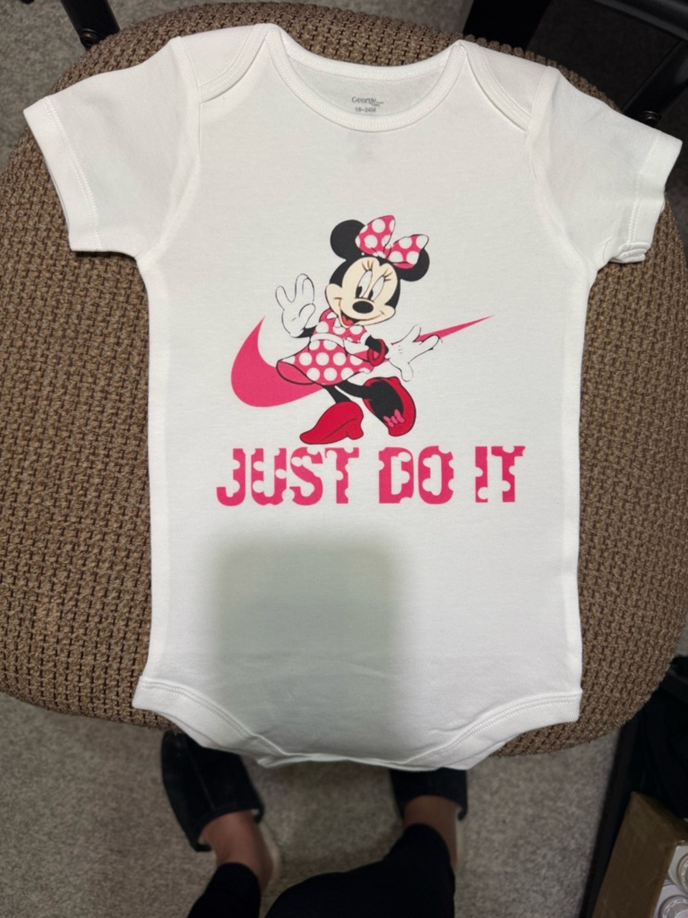 White Minnie Mouse Graphic Baby Bodysuit with Pink Accents
